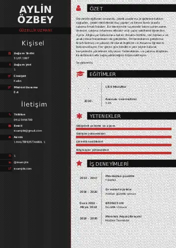 Güzellik Uzmanı Cv Örnekleri  cv indir